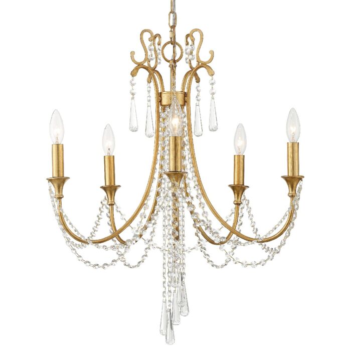 Crystorama Arcadia 5 Light 29 Inch Chandelier in Antique Gold with Hand Cut Crystal Crystals