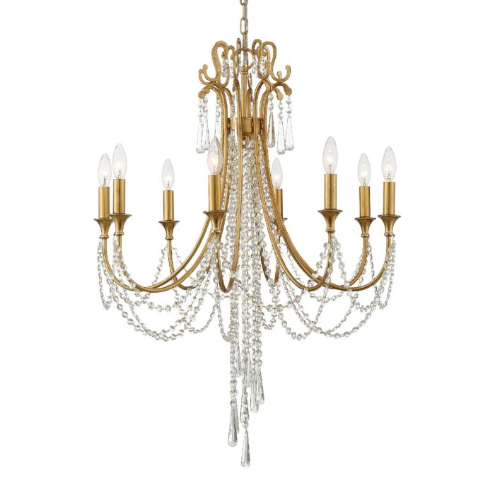 Crystorama Arcadia 8 Light 36 Inch Chandelier in Antique Gold with Hand Cut Crystal Crystals