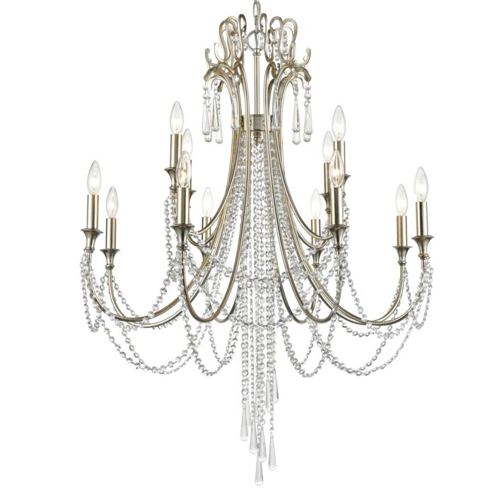 Crystorama Arcadia 12 Light 42 Inch Chandelier in Antique Silver with Clear Hand Cut Crystals
