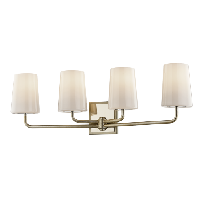 Troy Simone 4 Light Bathroom Vanity Light in Silver Leaf Polished Nickel