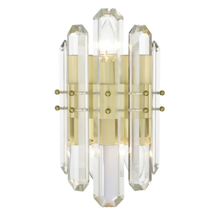 Crystorama Bolton 2 Light 14 Inch Wall Sconce in Aged Brass with Faceted Crystal Elements Crystals
