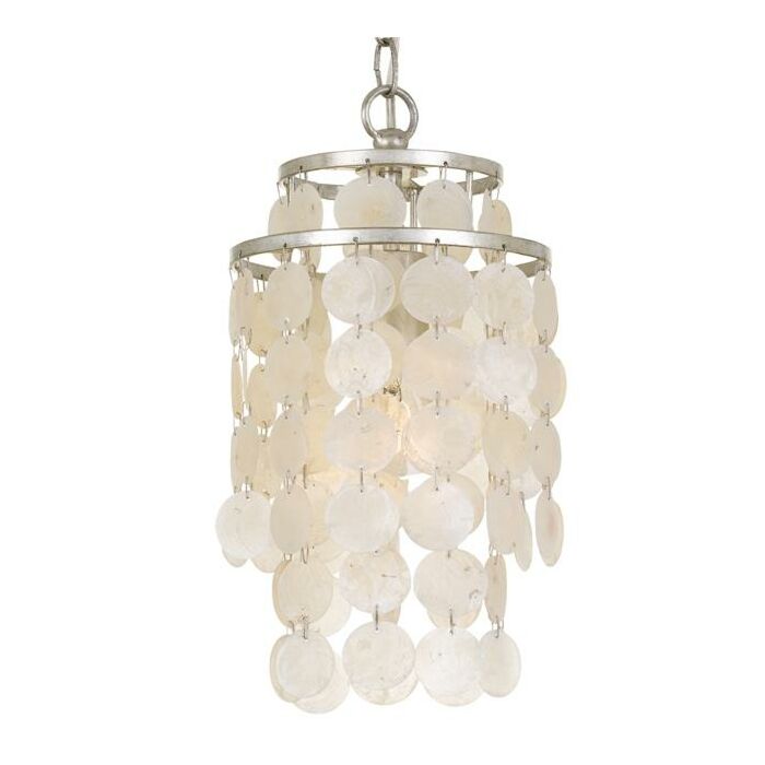 Crystorama Brielle 15 Inch Mini Chandelier in Antique Silver with Capiz shell Crystals