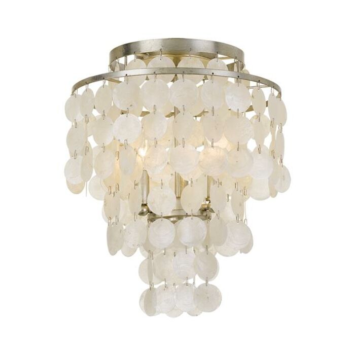 Crystorama Brielle 3 Light 16 Inch Transitional Chandelier in Antique Silver with Capiz shell Crystals