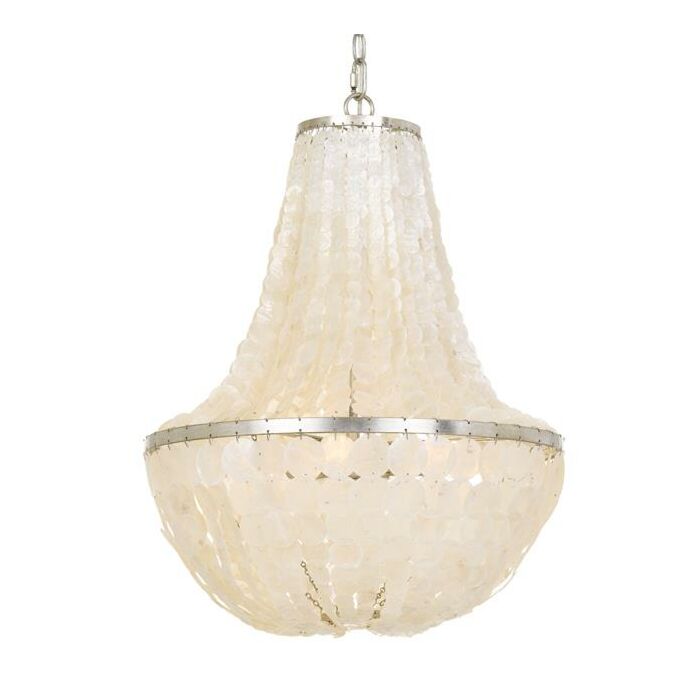 Crystorama Brielle 6 Light 24 Inch Transitional Chandelier in Antique Silver with Capiz shell Crystals