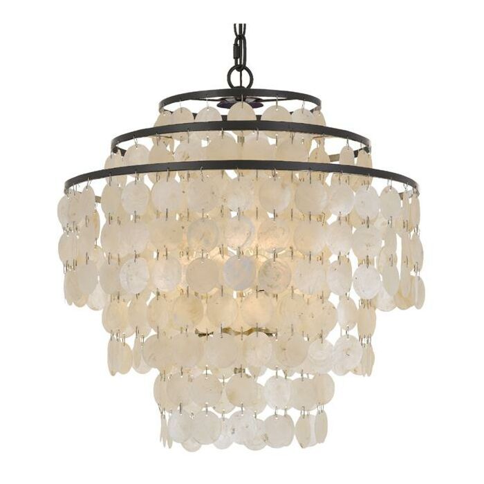 Crystorama Brielle 4 Light 18 Inch Chandelier in Dark Bronze with Capiz shell Crystals