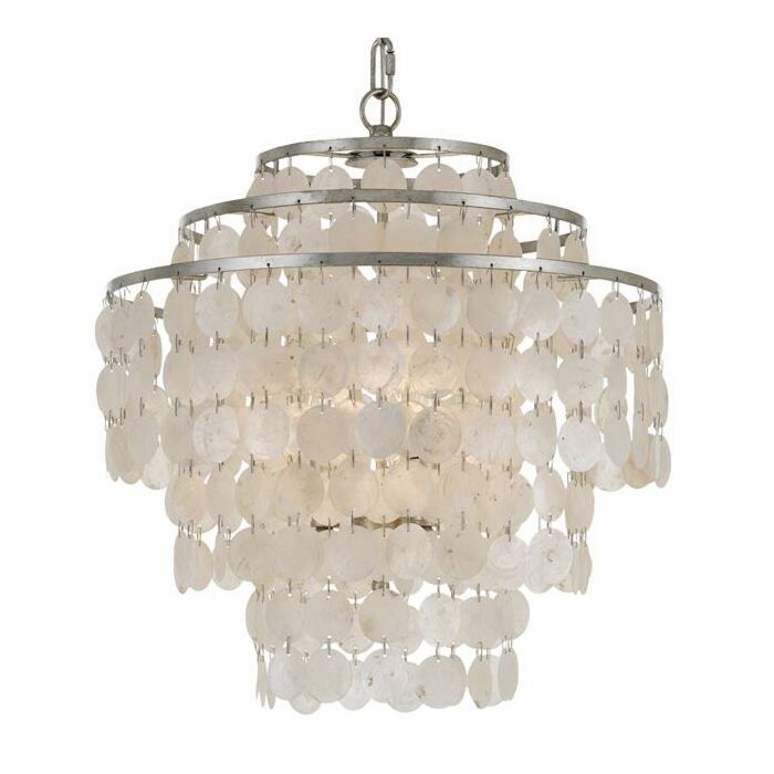 Crystorama Brielle 4 Light 22 Inch Transitional Chandelier in Antique Silver with Capiz shell Crystals