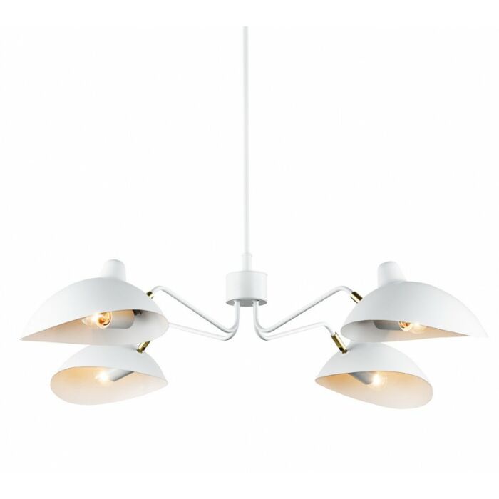Matteo Droid 4 Light Pendant Light In White & Brushed Gold