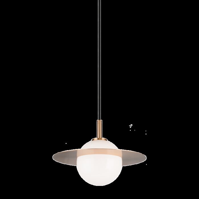 Matteo Saturn 1 Light Pendant Light In Aged Gold Brass With Opal Glass