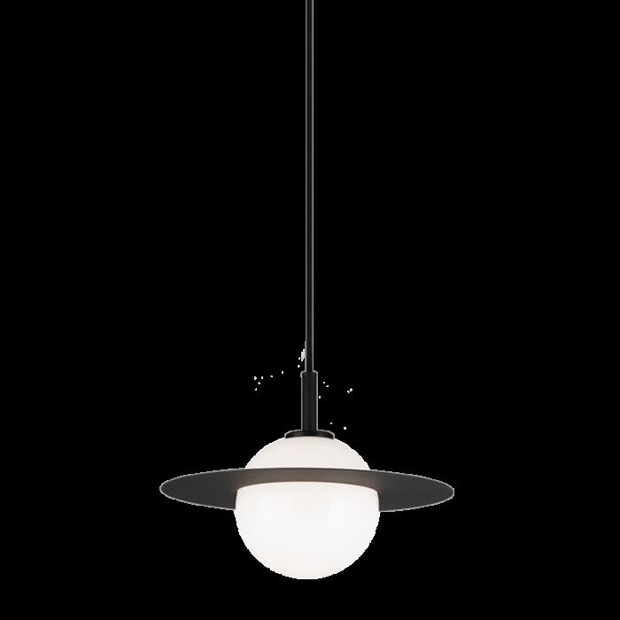 Matteo Saturn 1 Light Pendant Light In Black With Opal Glass