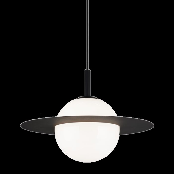 Matteo Saturn 1 Light Pendant Light In Black With Opal Glass
