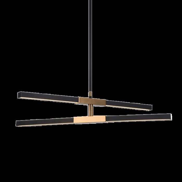 Matteo Lineare 4 Light Pendant Light In Matte Black & Aged Gold Brass