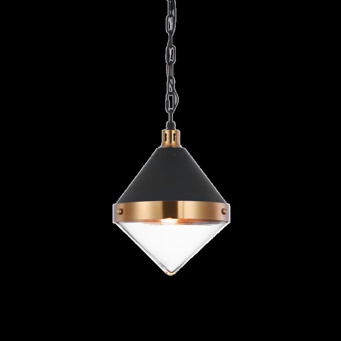 Matteo Sphericon 1 Light Pendant Light In Matte Black & Aged Gold Brass