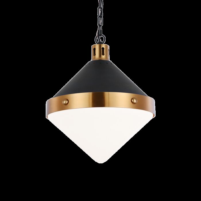 Matteo Sphericon 3 Light Pendant Light In Matte Black & Aged Gold Brass