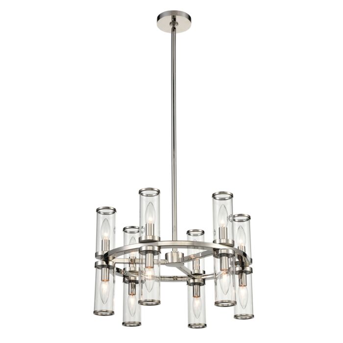 Alora Revolve 12 Light Chandelier in Polished Nickel And Clear Glass