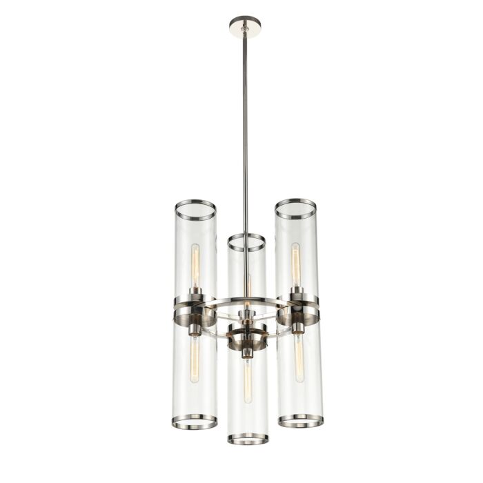 Alora Revolve 6 Light Chandelier in Polished Nickel And Clear Glass