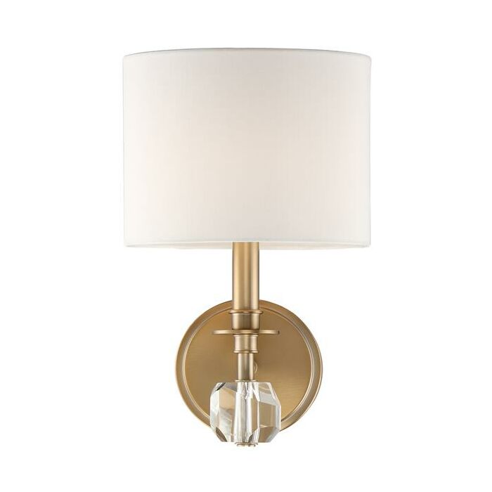 Crystorama Chimes 10 Inch Wall Sconce in Aged Brass with Faceted Cut Crystal Crystals