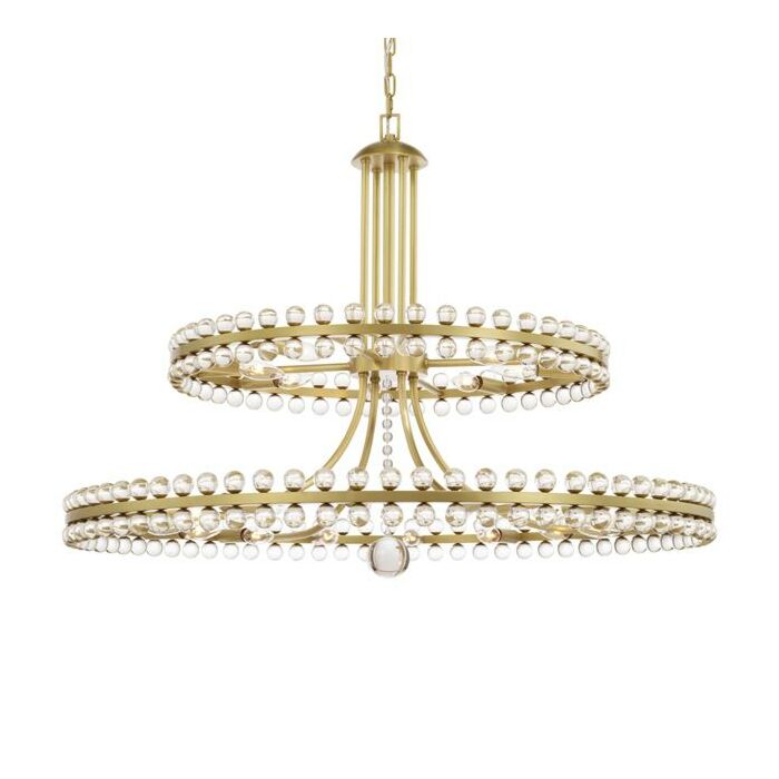 Crystorama Clover 24 Light 31 Inch Transitional Chandelier in Aged Brass with Clear Glass Beads Crystals