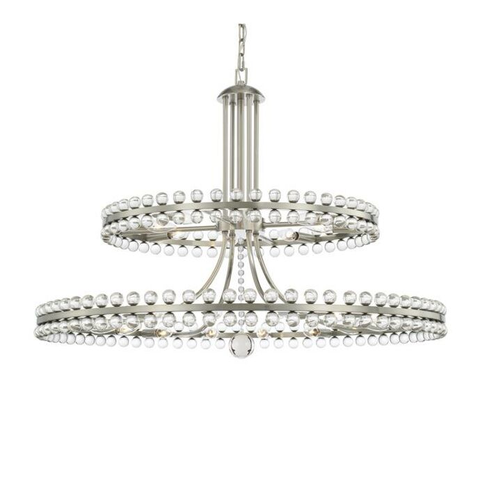 Crystorama Clover 24 Light 31 Inch Transitional Chandelier in Brushed Nickel with Clear Glass Beads Crystals
