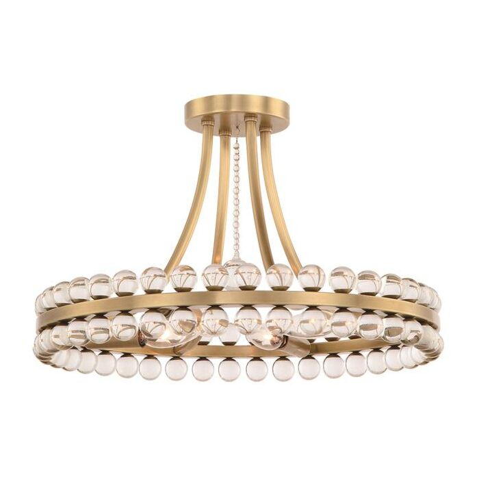 Crystorama Clover 4 Light 18 Inch Ceiling Light in Aged Brass with Clear Hand Cut Crystals