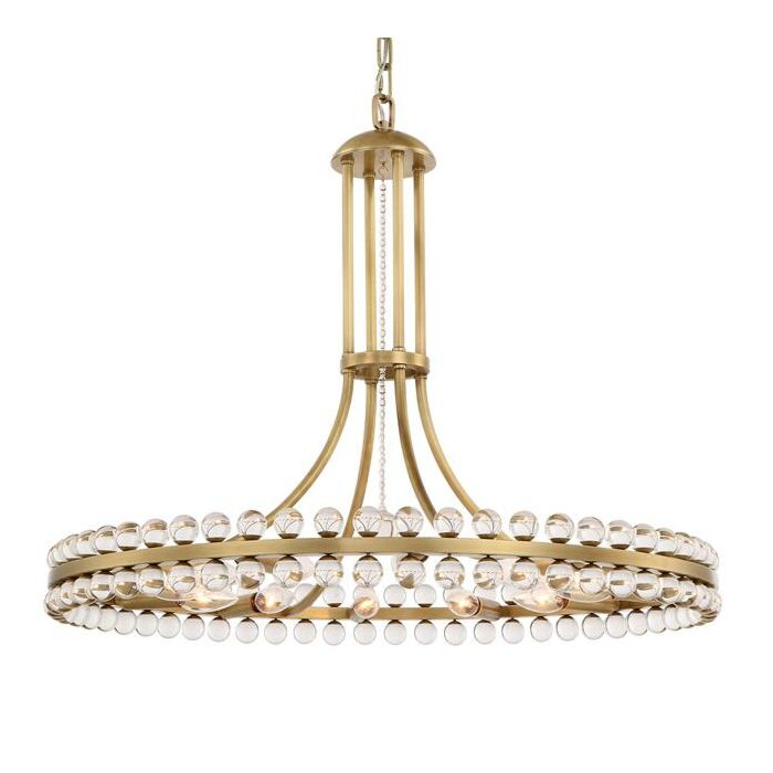 Crystorama Clover 12 Light 25 Inch Modern Chandelier in Aged Brass with Clear Hand Cut Crystals