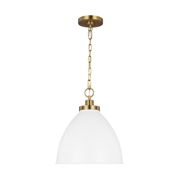 Wellfleet Pendant Light in Matte White And Burnished Brass by Chapman & Myers