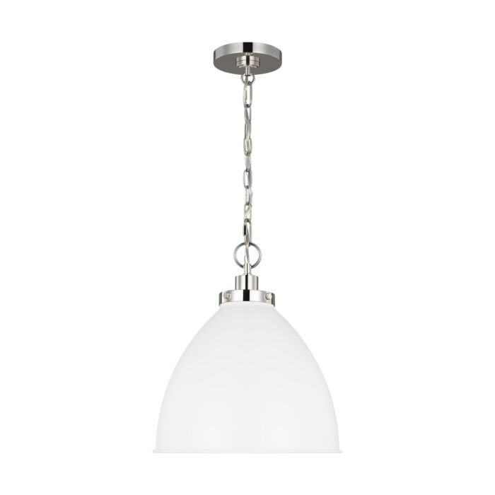 Wellfleet Pendant Light in Matte White And Polished Nickel by Chapman & Myers