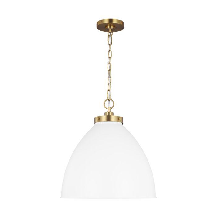 Wellfleet Pendant Light in Matte White And Burnished Brass by Chapman & Myers