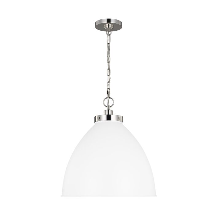 Wellfleet Pendant Light in Matte White And Polished Nickel by Chapman & Myers