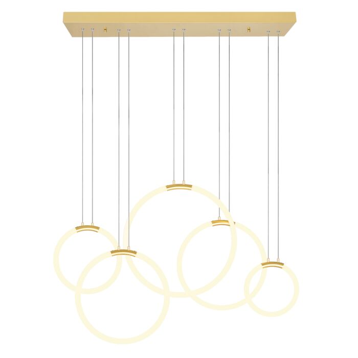 CWI Hoops 5 Light LED Chandelier With Satin Gold Finish
