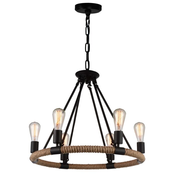 CWI Ganges 6 Light Up Chandelier With Black Finish