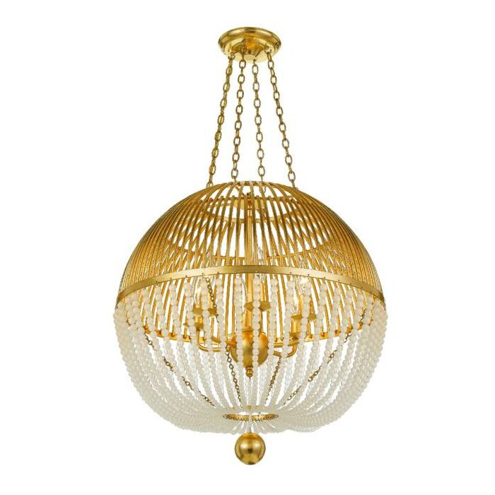 Crystorama Duval 6 Light 26 Inch Transitional Chandelier in Antique Gold with Frosted Glass Beads Crystals
