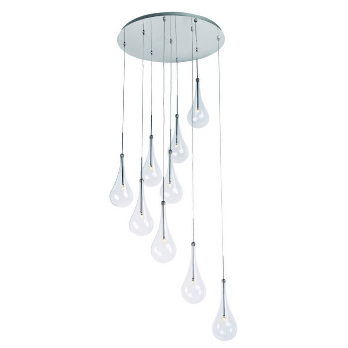 ET2 Larmes LED 22.75 Inch 9 Light Clear Glass Pendant in Polished Chrome