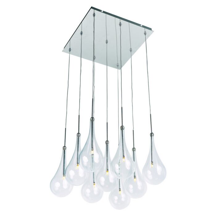 ET2 Larmes LED 12 Inch 9 Light Clear Glass Pendant in Polished Chrome