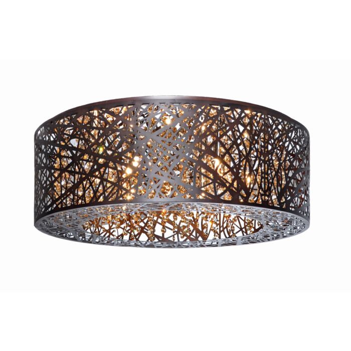 ET2 Inca 9 Light Flush Mount in Bronze w/Cognac Glass