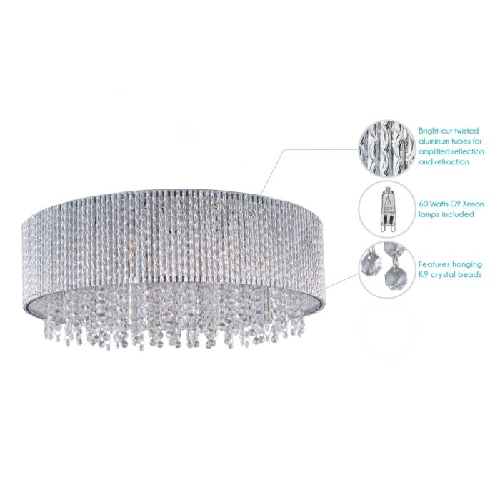 ET2 Spiral 10 Light Xenon Drum Flush Mount, Polished Chrome