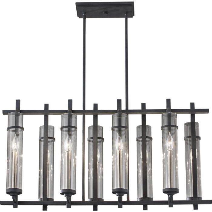 Feiss Ethan 8 Light Iron Linear Pendant in Iron & Brushed Steel