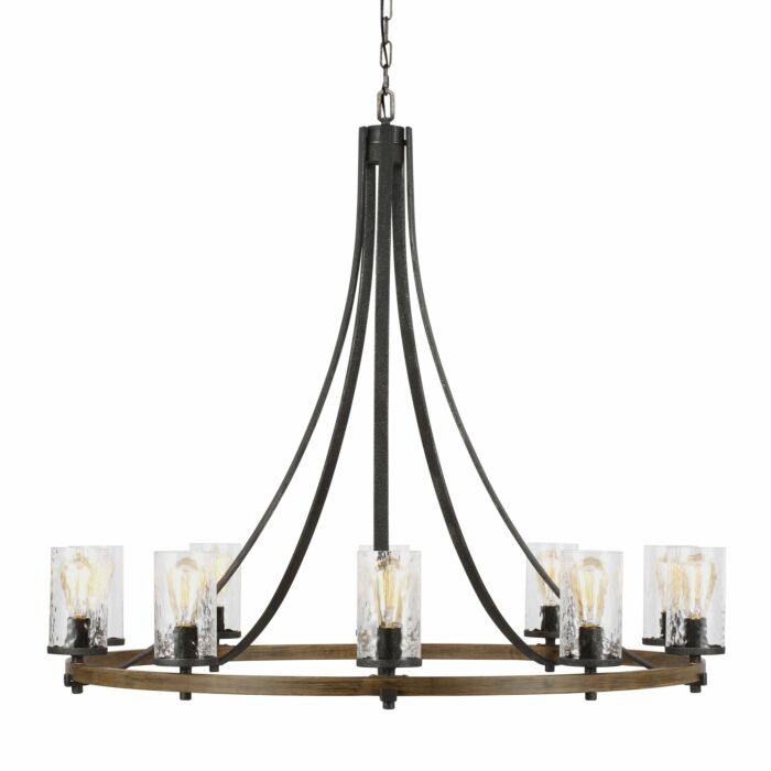 Feiss Angelo 10 Light Chandelier in Distressed Weathered Oak And Slate Grey Metal