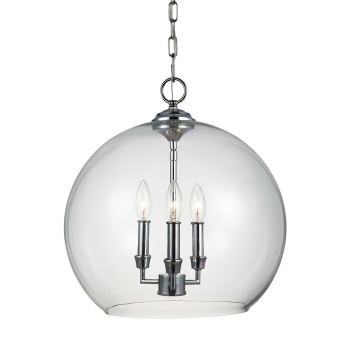 Feiss Lawler 16 Inch 3 Light Clear Glass Pendant in Chrome