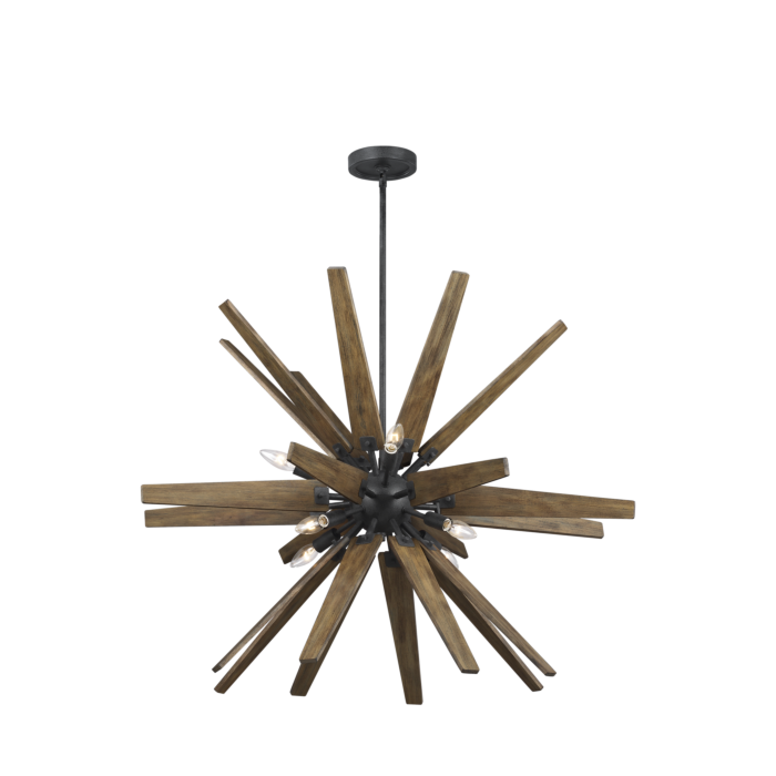 Feiss Thorne 8 Light Chandelier in Dark Weathered Zinc And Weathered Oak