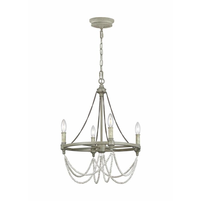 Beverly 4 Light Chandelier in French Washed Oak And Distressed White Wood by Sean Lavin