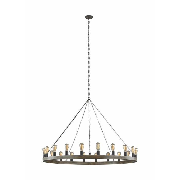 Avenir 20 Light Chandelier in Weathered Oak Wood And Antique Forged Iron by Sean Lavin