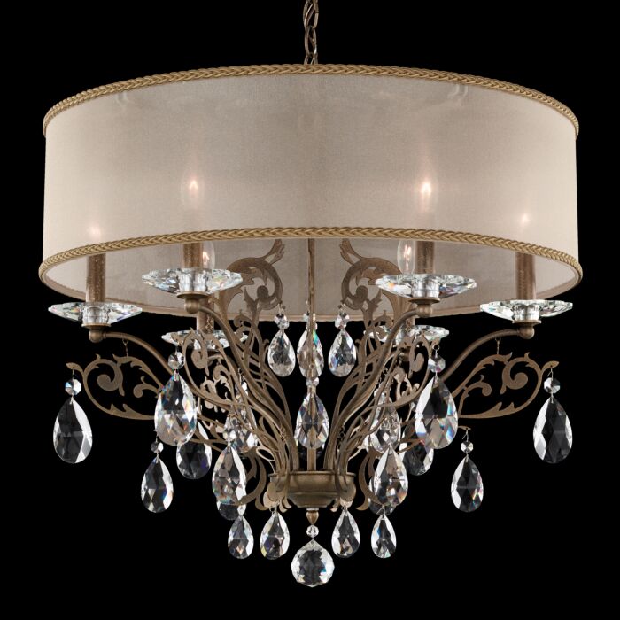 Schonbek Filigrae 6 Light Chandelier in Etruscan Gold with Clear Heritage Crystals