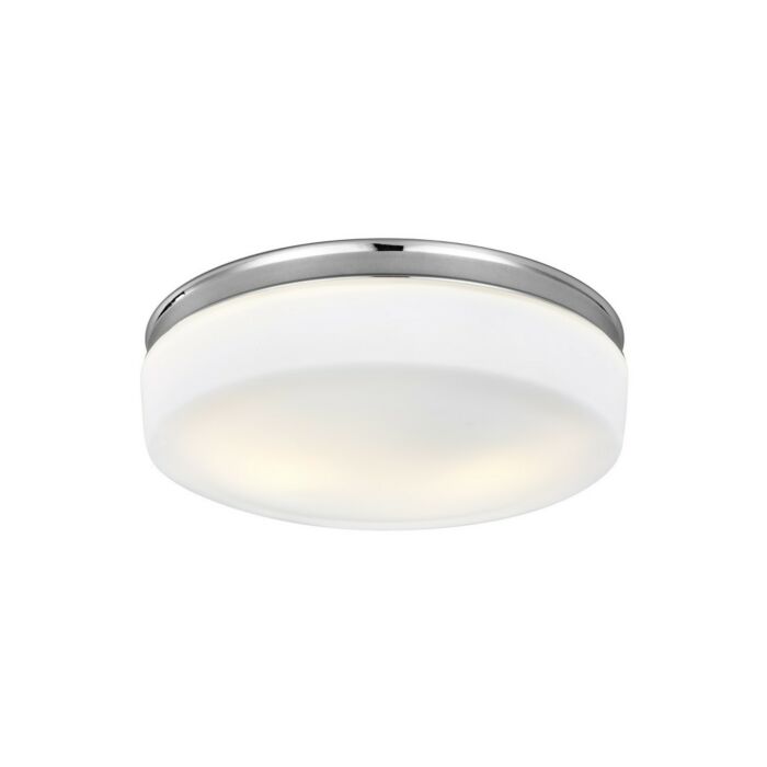Feiss Issen 13.5 Inch 2 Light White Opal Etched Flush Mount in Chrome