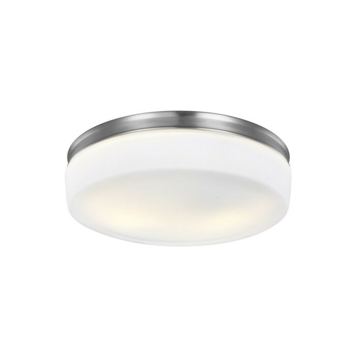 Feiss Issen 13.5 Inch 2 Light White Opal Etched Flush Mount in Satin Nickel