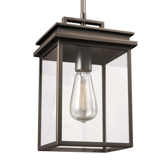 Feiss Glenview Outdoor Clear Hanging Lantern in Antique Bronze