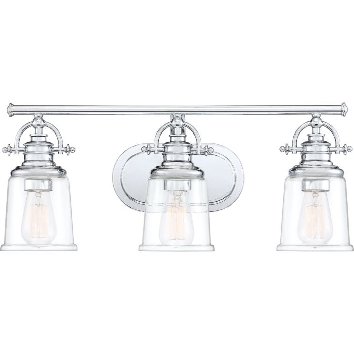 Quoizel Grant 3 Light 10 Inch Bathroom Vanity Light in Polished Chrome