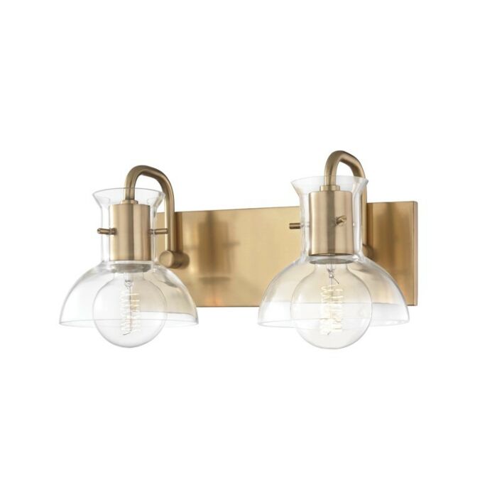 Mitzi Riley 2 Light 15 Inch Bathroom Vanity Light in Aged Brass