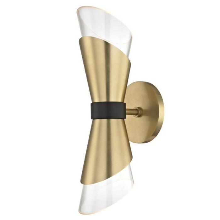 Mitzi Angie 2 Light 15 Inch Wall Sconce in Aged Brass and Black