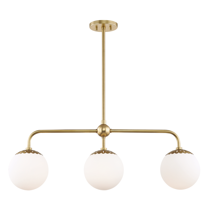 Mitzi Paige 3 Light 37 Inch Kitchen Island Light in Aged Brass