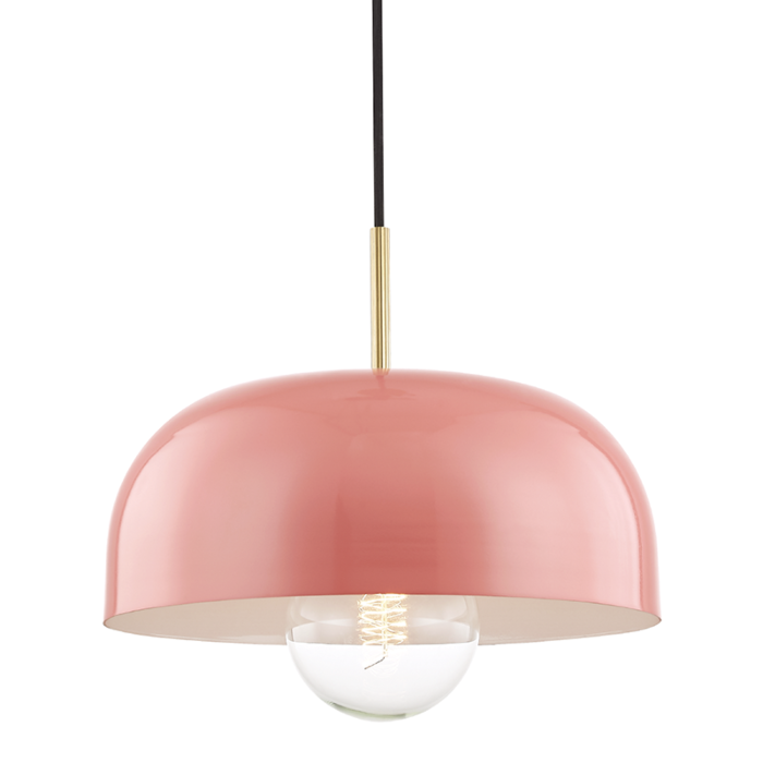Mitzi Avery 14 Inch Pendant Light in Aged Brass and Pink